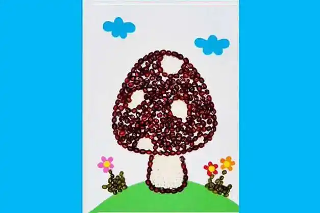 秋天的硕果手工种子拼贴画蘑菇步骤图解