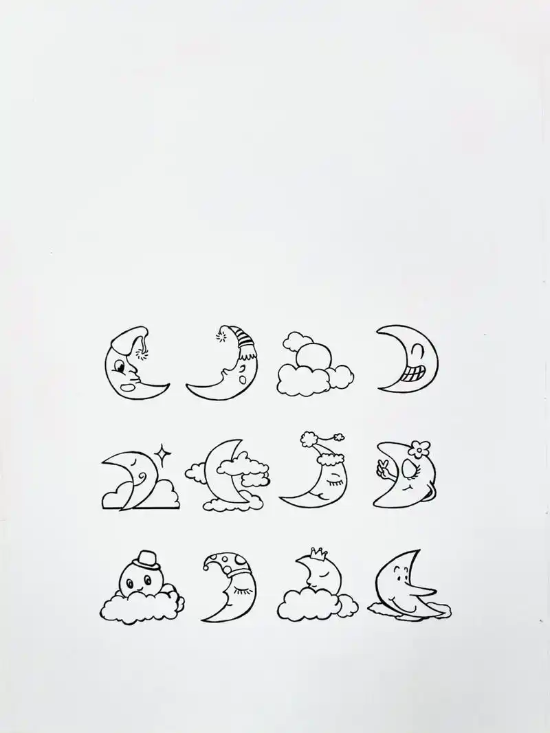【简笔画】月亮96 分享一组月亮简笔画95 趁着这个寒假,拿出纸一