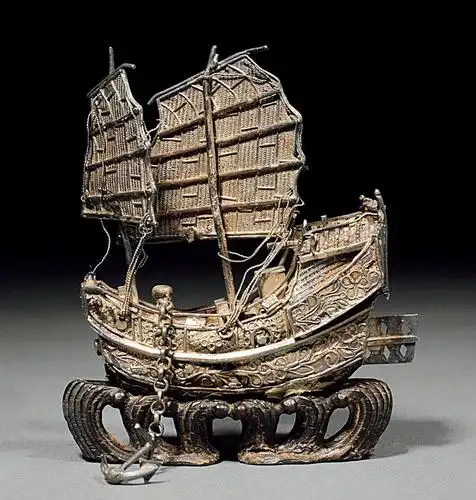 2331清代银质古式帆船摆件一件