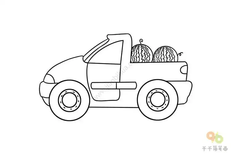 小货车简笔画装满可口甜美的大西瓜