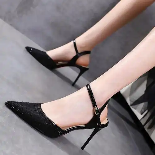 尖头高跟鞋细跟时尚凉鞋2021夏季新款性感一字时装凉鞋