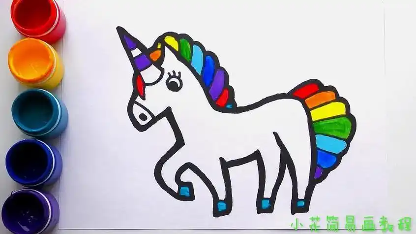 简笔画画画飞马独角兽10张女孩子最爱的梦幻彩虹独角兽涂色图片-红豆