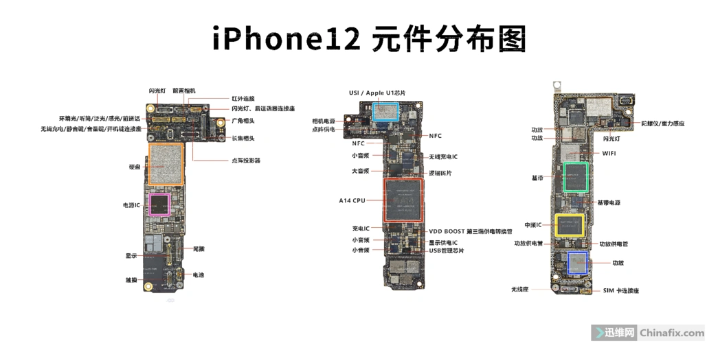 iphone12主板元件分布图无线充电问题维修