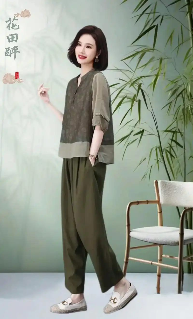 苎麻套装,中年妈妈的时尚选择