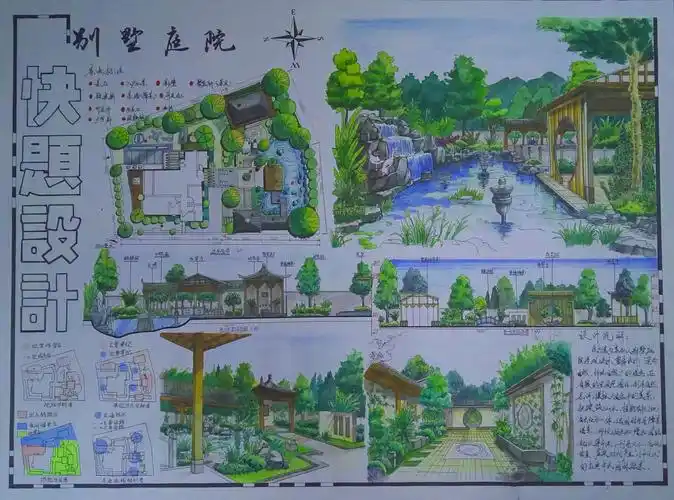 别墅庭院快题设计—马克笔