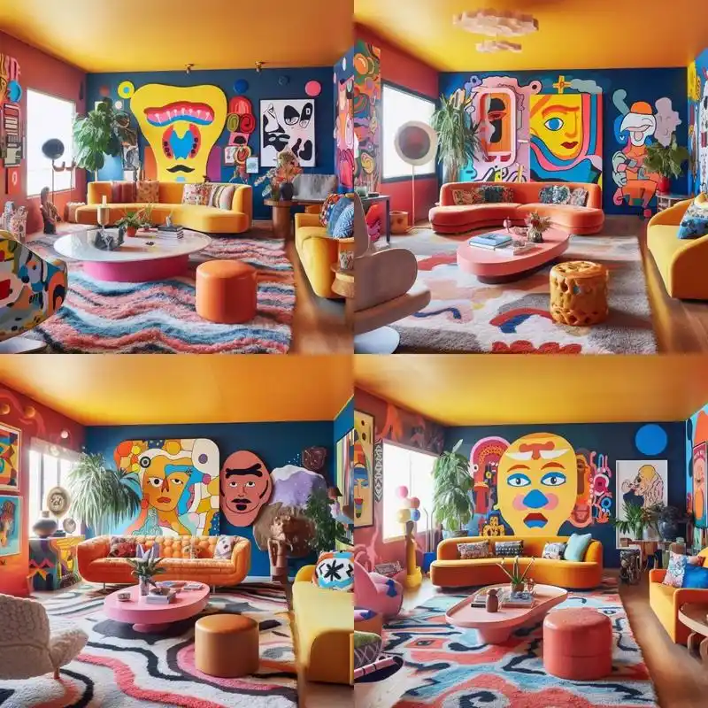 室内设计|midjourney孟菲斯客厅 用midjourney生产的孟菲斯风格客厅