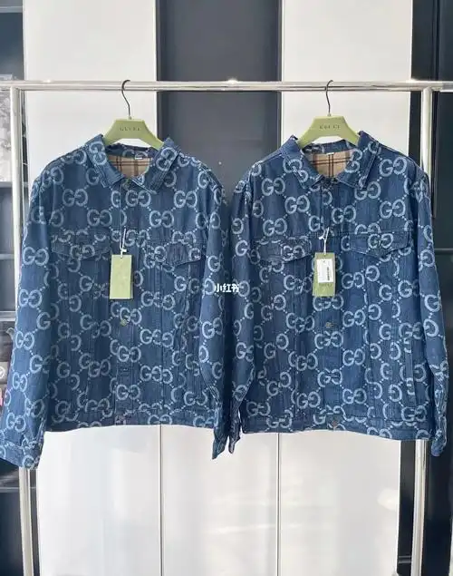 gucci2022ss新款蓝色满logo牛仔外套