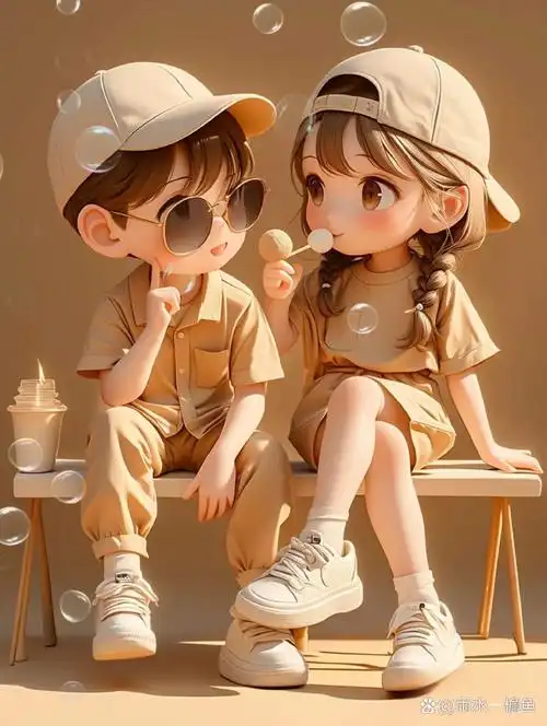 左边的小男孩戴着墨镜,看起来好酷啊!右边的小女孩头发短短的,好可爱!