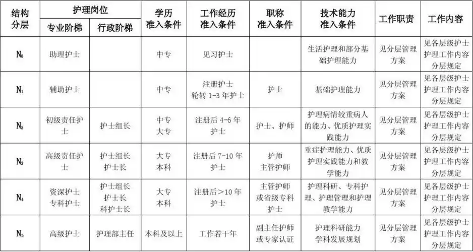 铜陵市立医院护士分层级管理能级框架