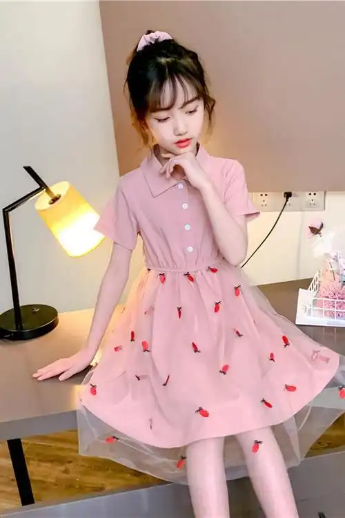 女童短袖连衣裙夏装2021新款中大童洋气夏天衣服十岁女孩公主裙子