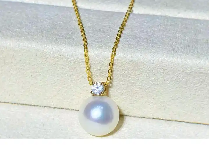 高端品质18金项链配海水日本珍珠项链天女级戴妃王妃款单颗吊坠正圆