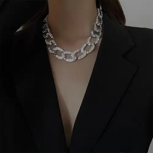 高级感夸张古巴链满钻项链女ins轻奢潮牌锁骨链气质choker脖颈链微镶