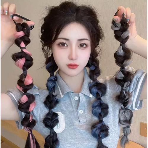 辫子女高双马尾网红灯笼泡泡脏辫麻花辫假发绑带式拳击辫