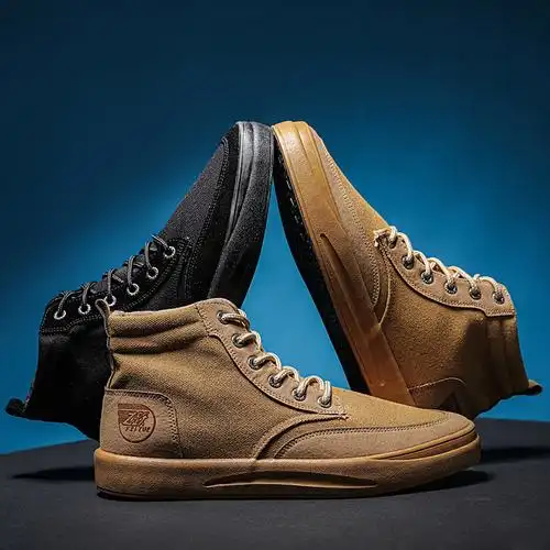 fy飞跃帆布鞋男鞋高帮男士秋季鞋子男款板鞋百搭黑色时尚休闲板鞋子