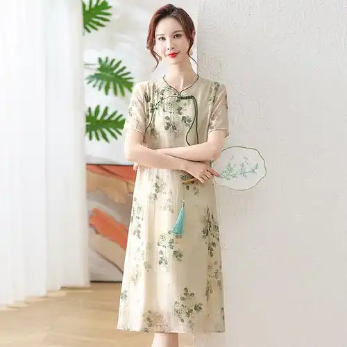 2024年夏季新款妈妈装时尚洋气连衣裙新国风中老年女装中长款裙子