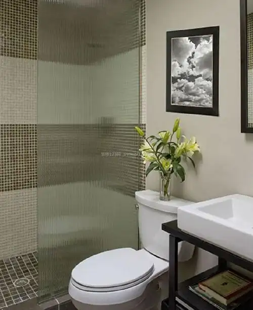 2017现代卫生间浴室玻璃隔断装修效果图