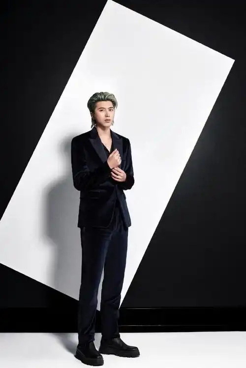 蔡徐坤v领黑色西装造型