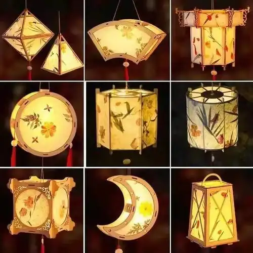 元宵节古风花草纸灯笼diy手工制作材料包汉服手提花灯宫灯儿童