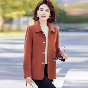 短外套女2024新款中老年人春秋气质显瘦双面呢子夹克上衣妈妈春装