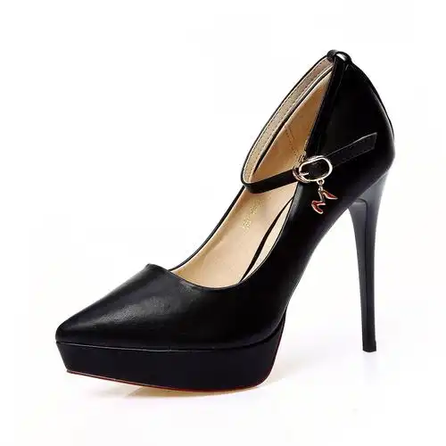 尖头单鞋2020春秋新款一字扣带水钻高跟鞋女细跟防水台超高跟女鞋