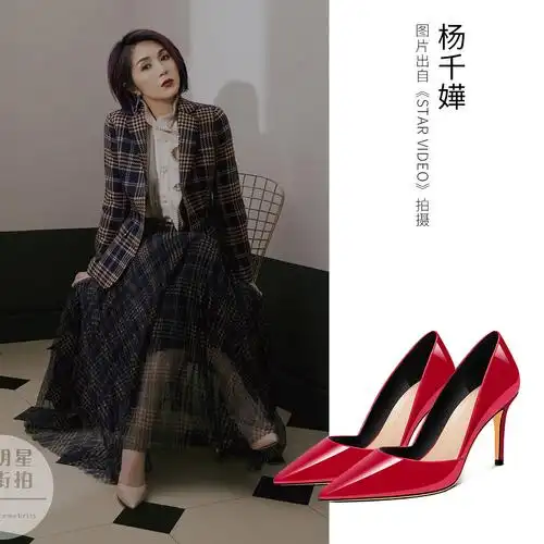 lb【杨千嬅款】2019春秋新款漆皮女鞋纯色高跟鞋尖头细跟中跟单鞋