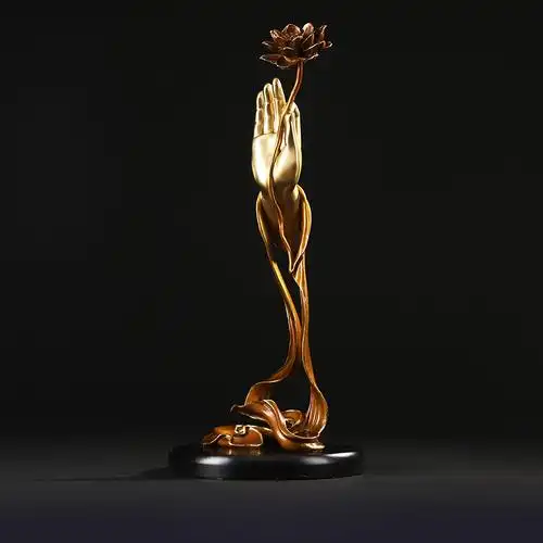 gm全铜执莲摆件手持观音佛手莲花摆件