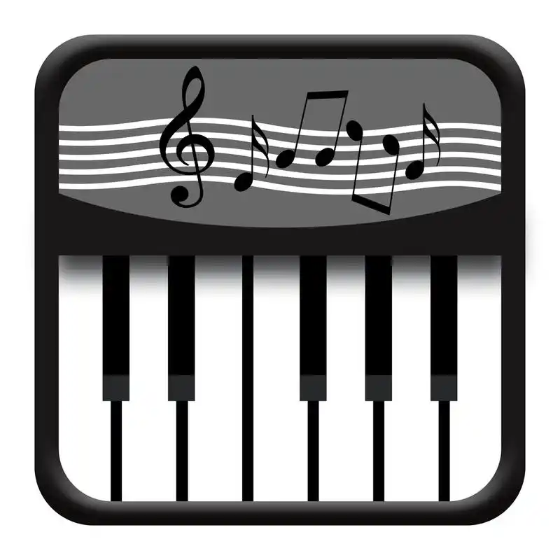 钢琴,钢琴图标与孤立的白色背景上的音符