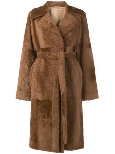 helmut lang 系腰带皮毛一体外套 - 棕色 in brown