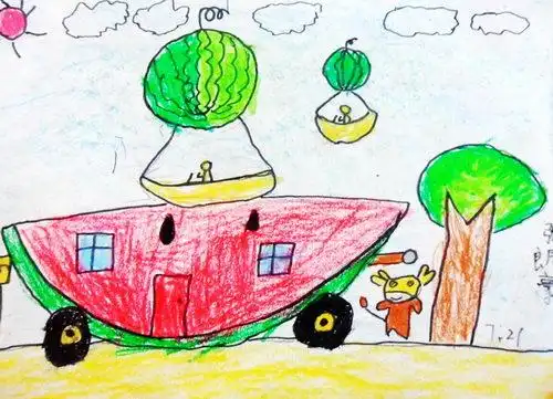 少儿书画作品-《西瓜车》/儿童书画作品《西瓜车》欣赏_中国少儿美术