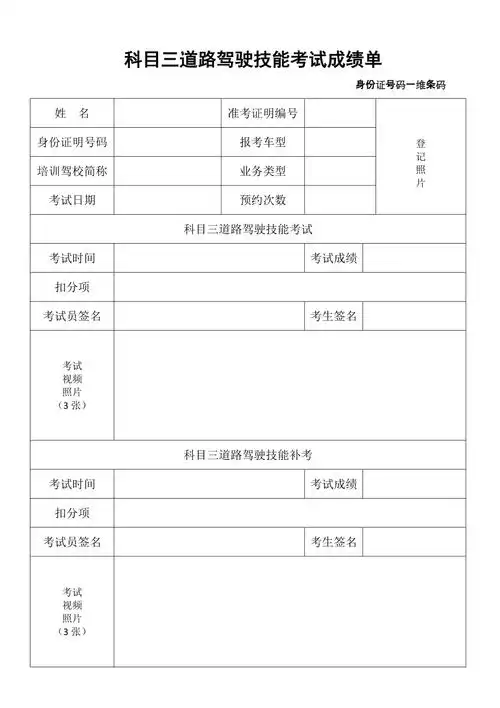 科目三道路驾驶技能考试成绩单