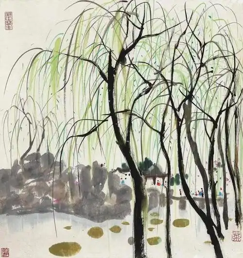 吴冠中画柳新柳如烟