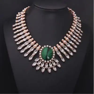 欧美大牌奢华宫廷绿宝石项链 高级合金蜘蛛爪镶欧美大牌夸张饰品