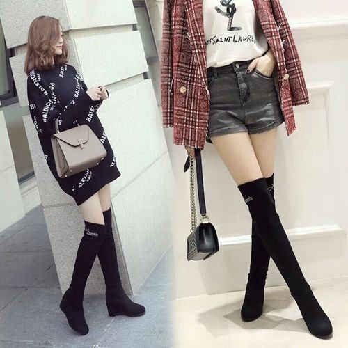 秋冬季过膝长靴高筒靴内增高女靴长筒靴弹力单靴 黑色【单款】三穿 35