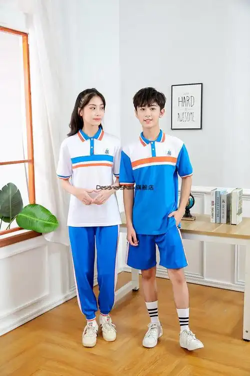 番禺区中学生校服番禺初中生夏装秋冬装新款男女运动服短袖长裤 蓝色