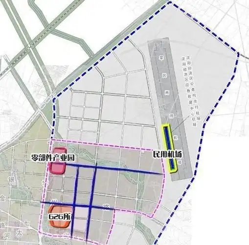 新城机场规划图在沈北新区二台子,侯三家子和南台村附近建设连续性