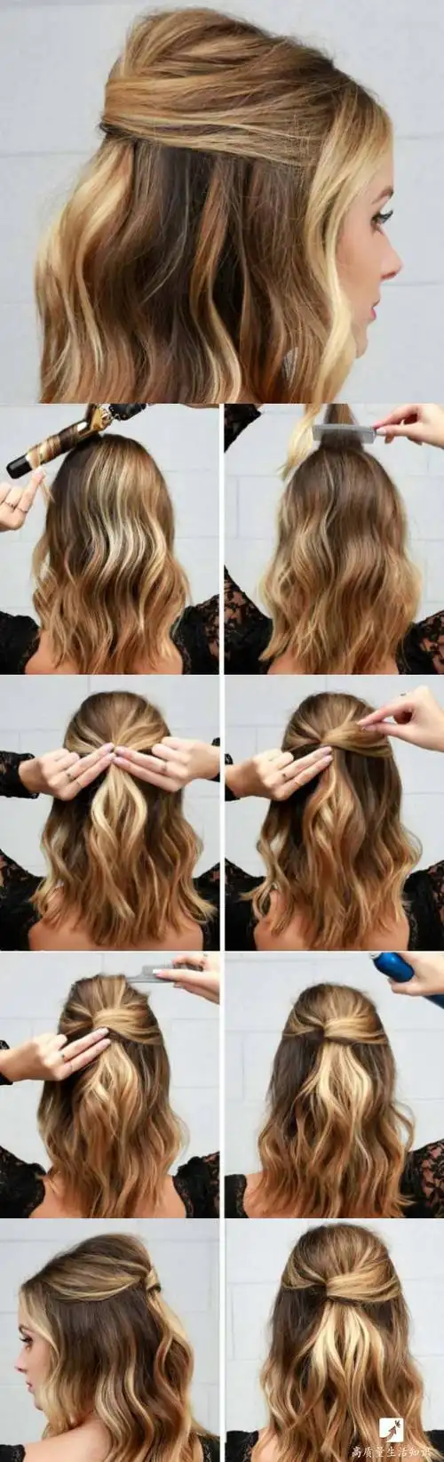 中长发简单半披半扎发型扎法图解