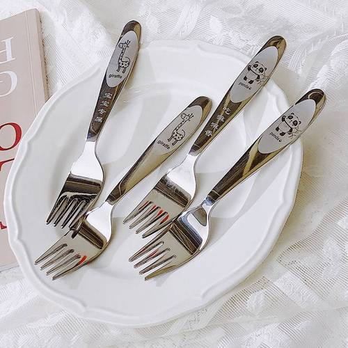 宝宝叉子儿童吃面条安全不伤嘴单只304不锈钢勺子吃饭短勺叉一岁