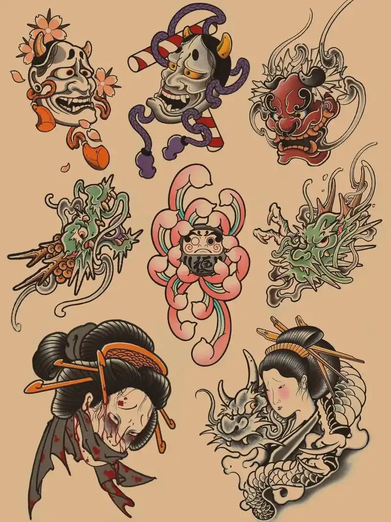 日式小图  各部位皆可#日式老传统 #纹身设计 #纹身手稿  - 抖音