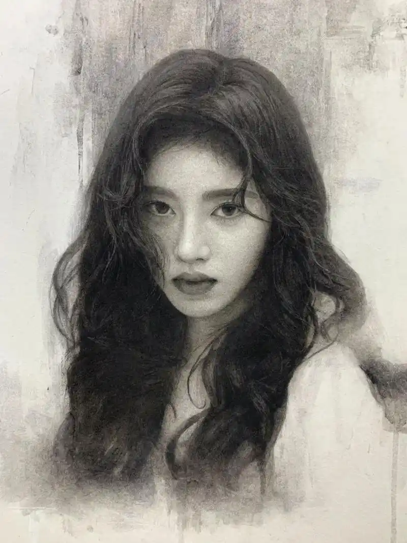 炭笔鞠婧祎素描|过程记录 康斯坦丁素描纸4k,材料碳与索斯.