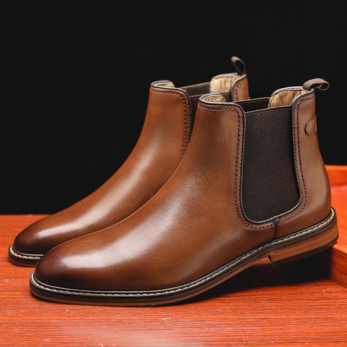 冬季男士商务真皮男鞋高帮英伦靴子男头层牛皮切尔西靴男短靴加绒