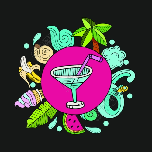 卡通手绘海报组成的单个元素和卡通手绘涂鸦暑假海报设计模板非常详细