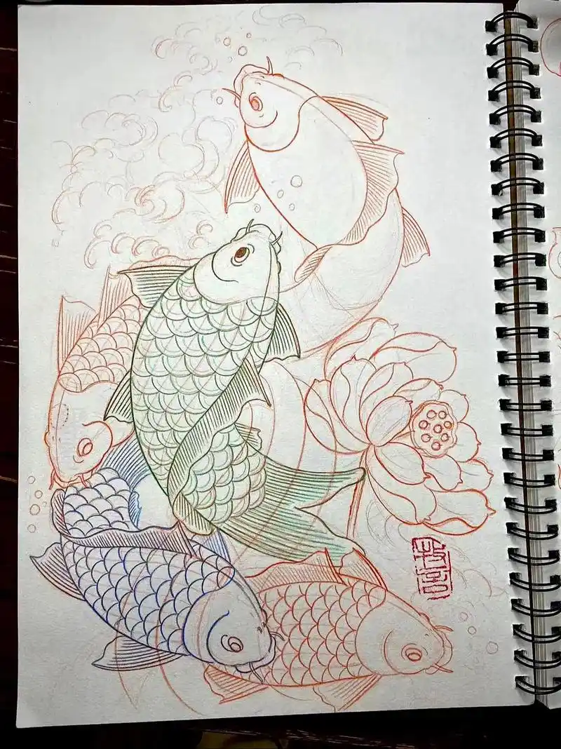 鲤鱼画法〈一〉.#画画 #绘画过程图 #鲤鱼画法 线上10班 - 抖音