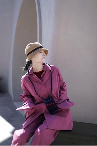 2021年秋新 文艺复古休闲纯色纯棉翻领单排扣宽松中款风衣外套女