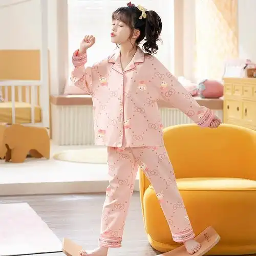 女童洋派小女孩宝宝可爱新款薄款家居服套装儿童睡衣纯棉春秋长袖