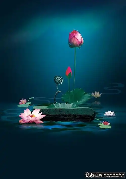 中国风背景设计psd高雅荷花荷叶睡莲花传统水墨背景高风亮节出淤泥而