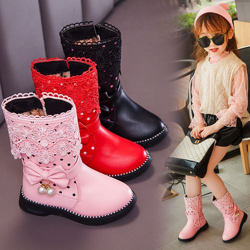 儿童鞋女童靴子秋冬2021新款真皮韩版小女孩长靴中大童加绒高筒靴