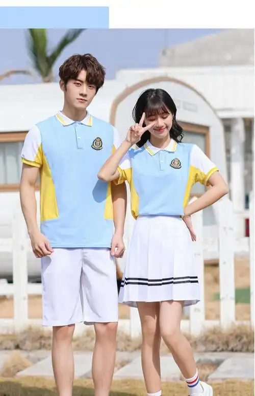 班服高中学院风夏季校服套装小学生英伦韩版运动会毕业照服装拼色袖