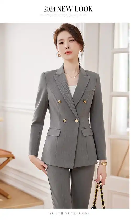 长袖职业工作服西装外套女2024新款简约干练通勤工装西服套装春