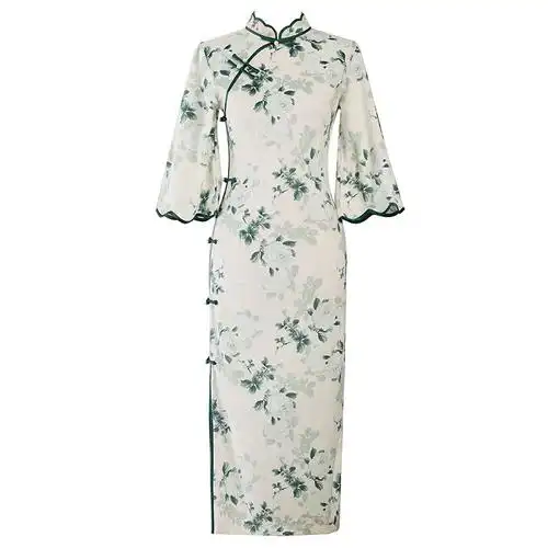 民国风复古法倒大袖小资旗袍长款秋季新款年轻款少女优雅气质长袖