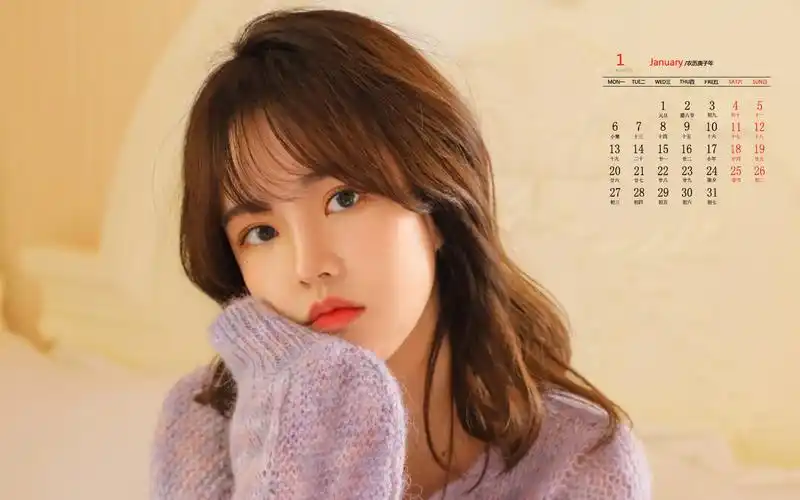 2020年1月治愈系美女图片日历壁纸